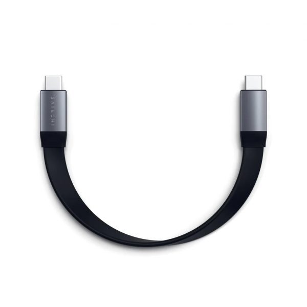 Кабель Satechi Flat USB-C to USB-C, длина 21,5 см. Поддержка мощности 100Вт. Цвет: серый космос