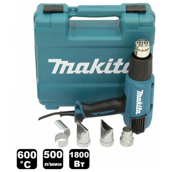 Термовоздуходувка Makita 1800Вт, 50/600 град, 250-500 л/мин, 4 насадки, кейс — изображение 7