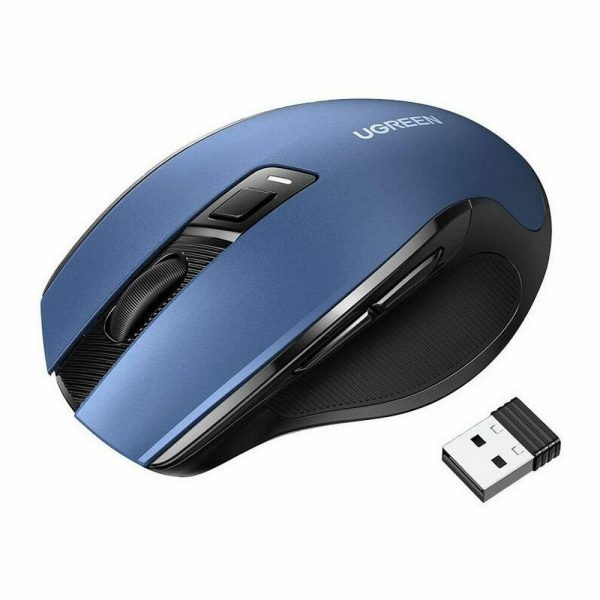 Мышка компьютерная беспроводная UGREEN MU006 (15064) Ergonomic Wireless Mouse 2.4G 4000DPI Silence Design. Цвет: синий — изображение 4