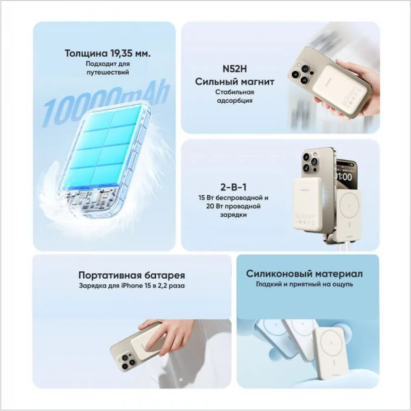 Внешний аккумулятор магнитный UGREEN PB561 (25208) 10000mAh Magnetic Wireless 20W Power Bank. Цвет: белый — изображение 9