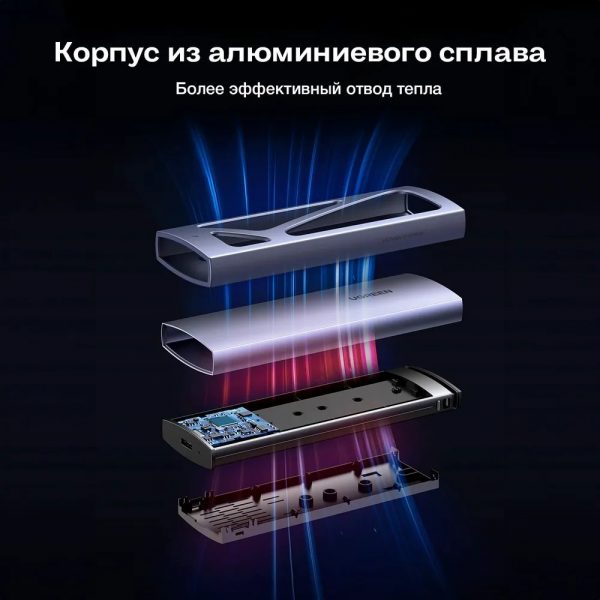 Бокс внешний для жесткого диска UGREEN CM578 (15512) M.2 NVMe SSD Enclosure с кабелем USB-C к USB-C и USB-C к USB-A. Цвет: серый космос — изображение 10