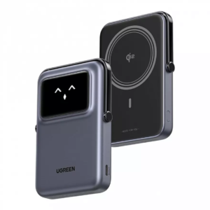 Внешний аккумулятор UGREEN PB764 (45329) UNO 10000mAh Qi2 MIni Magnetic Wireless Robot 20W Power Bank с держателем. Цвет: серый